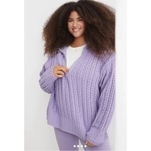Aerie Cable Car Sweater Size Medium‎ Chunky Knit Quarter Zip Lavender Oversized